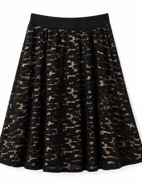 Trina Turk Black Lace A-Line Skirt with Nude Lining